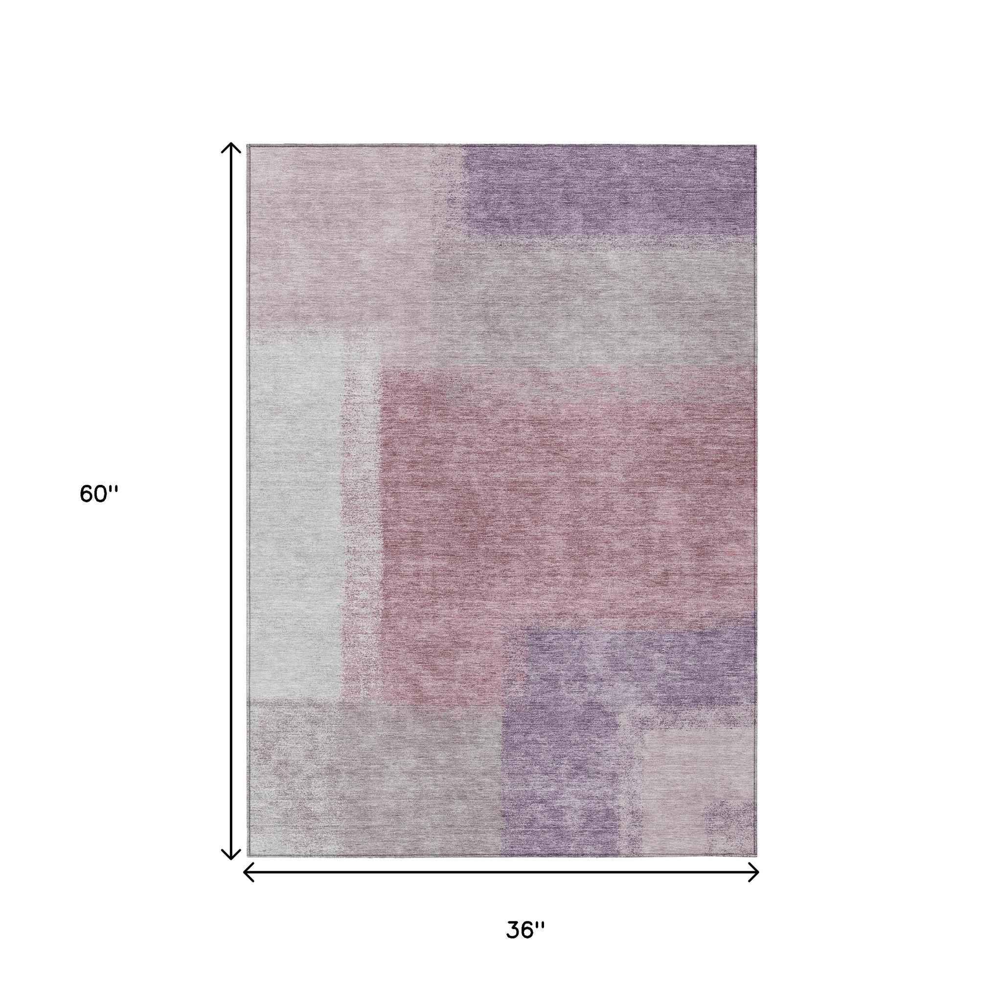 3' X 5' Blush Ivory And Gray Abstract Washable Indoor Outdoor Area Rug