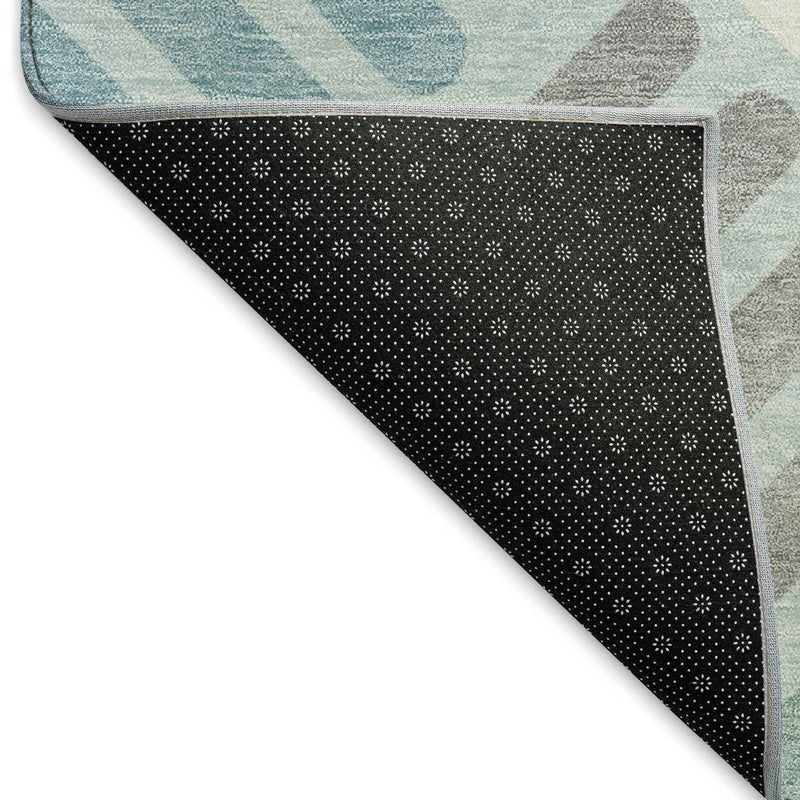 3' X 5' Pale Aqua Wheat And Ivory Geometric Washable Indoor Outdoor Area Rug