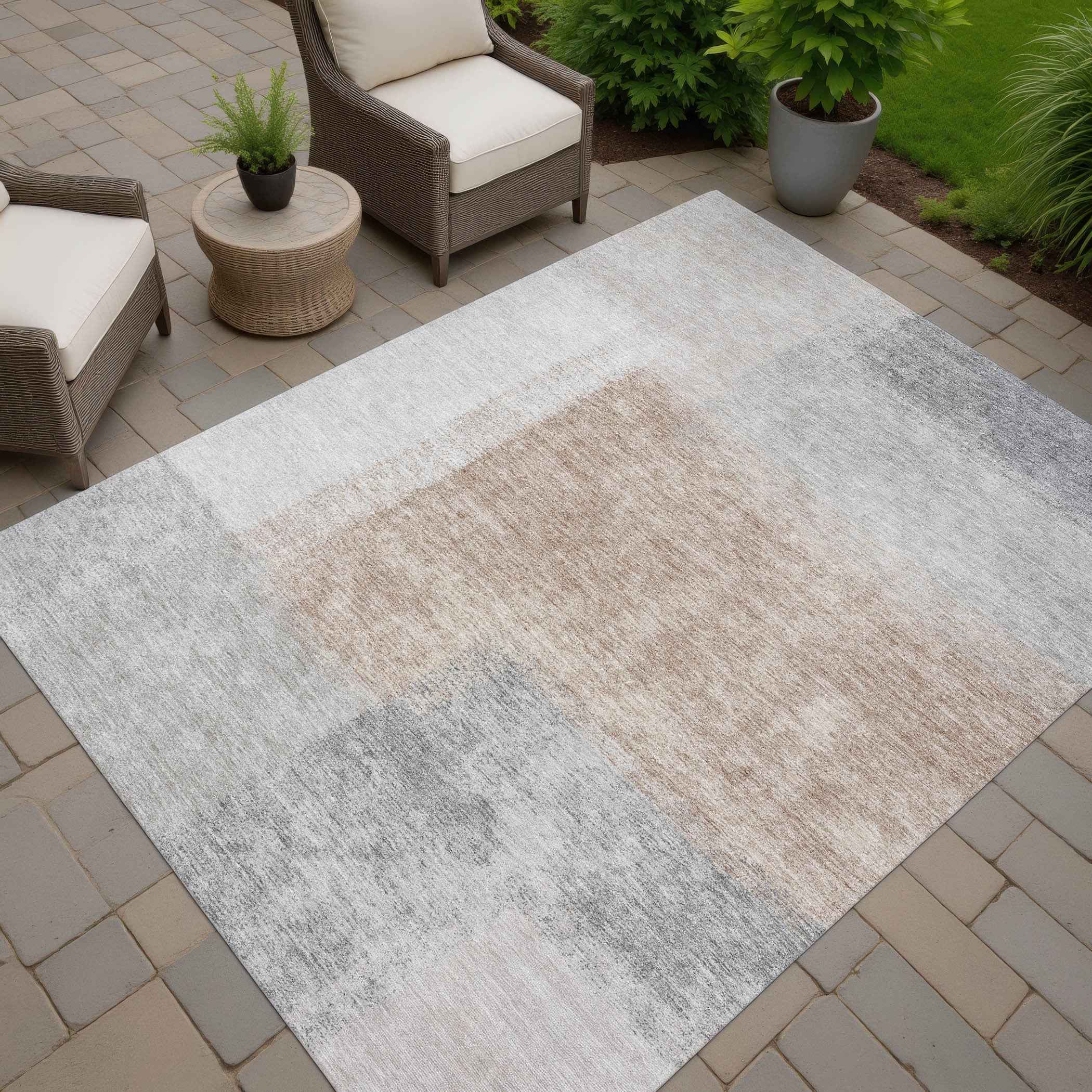 5' X 8' Taupe Ivory And Gray Abstract Washable Indoor Outdoor Area Rug
