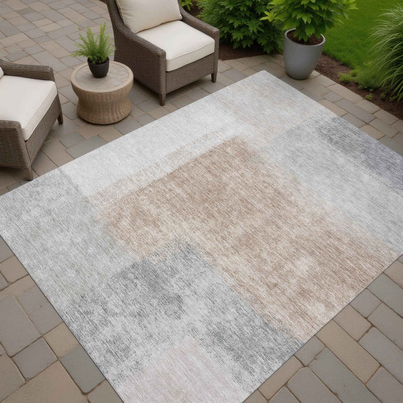 5' X 8' Taupe Ivory And Gray Abstract Washable Indoor Outdoor Area Rug