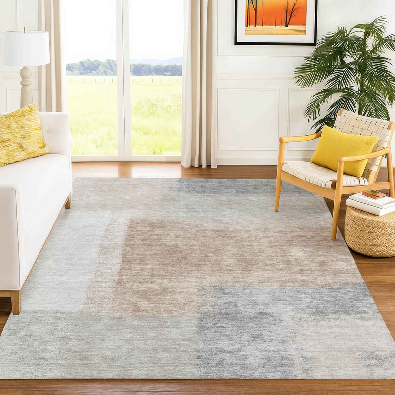 5' X 8' Taupe Ivory And Gray Abstract Washable Indoor Outdoor Area Rug