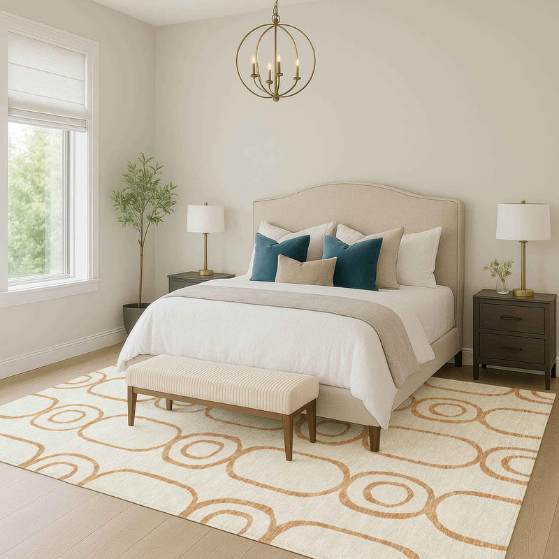 8' X 10' Copper And Ivory Geometric Washable Indoor Outdoor Area Rug