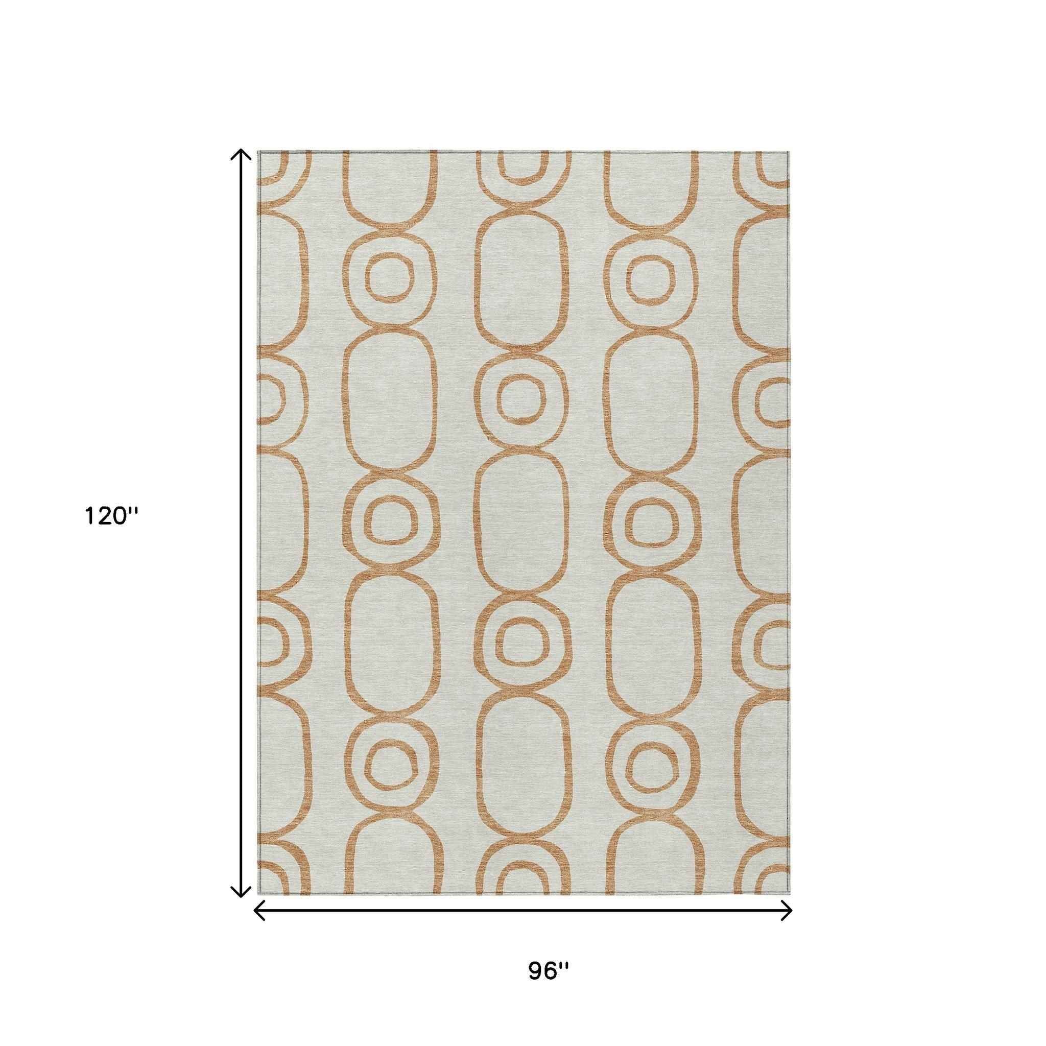 8' X 10' Copper And Ivory Geometric Washable Indoor Outdoor Area Rug