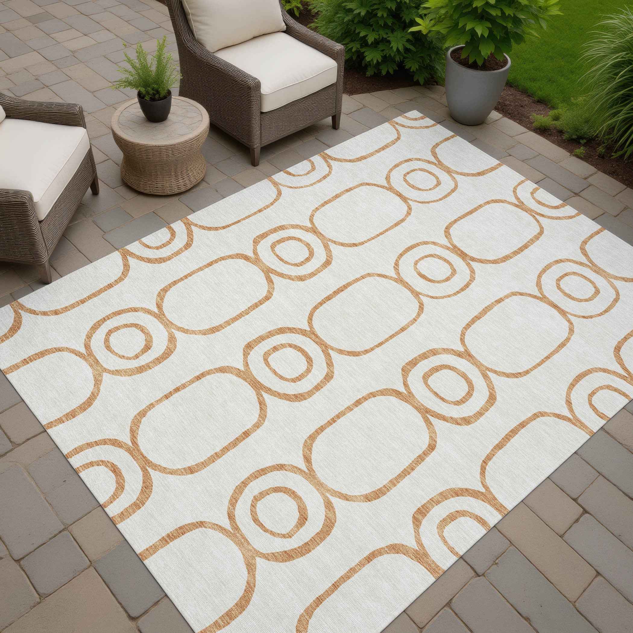 8' X 10' Copper And Ivory Geometric Washable Indoor Outdoor Area Rug