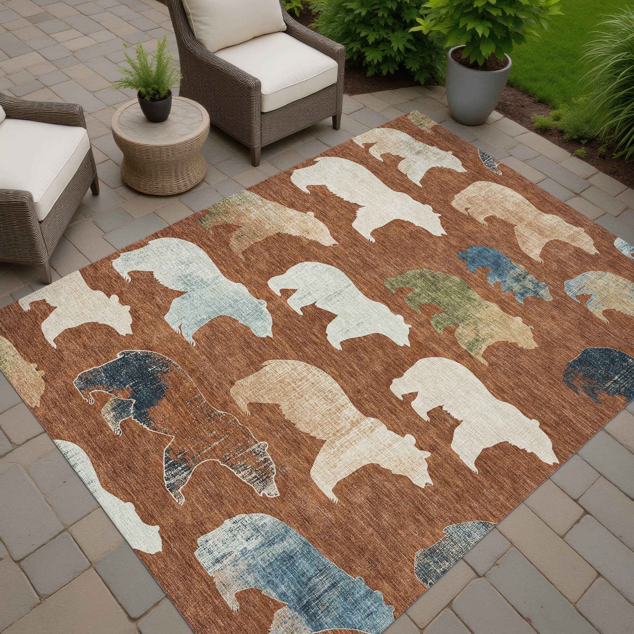 10' X 14' Chili Red Ivory And Beige Animal Print Washable Indoor Outdoor Area Rug
