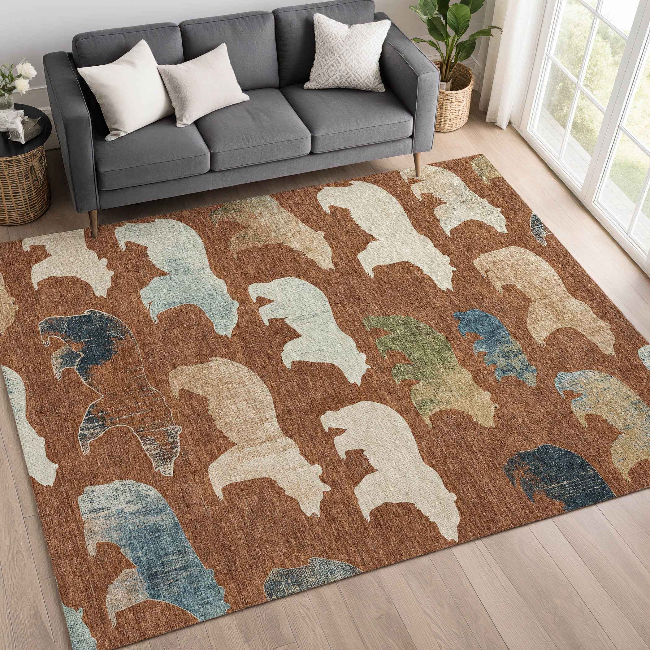 10' X 14' Chili Red Ivory And Beige Animal Print Washable Indoor Outdoor Area Rug