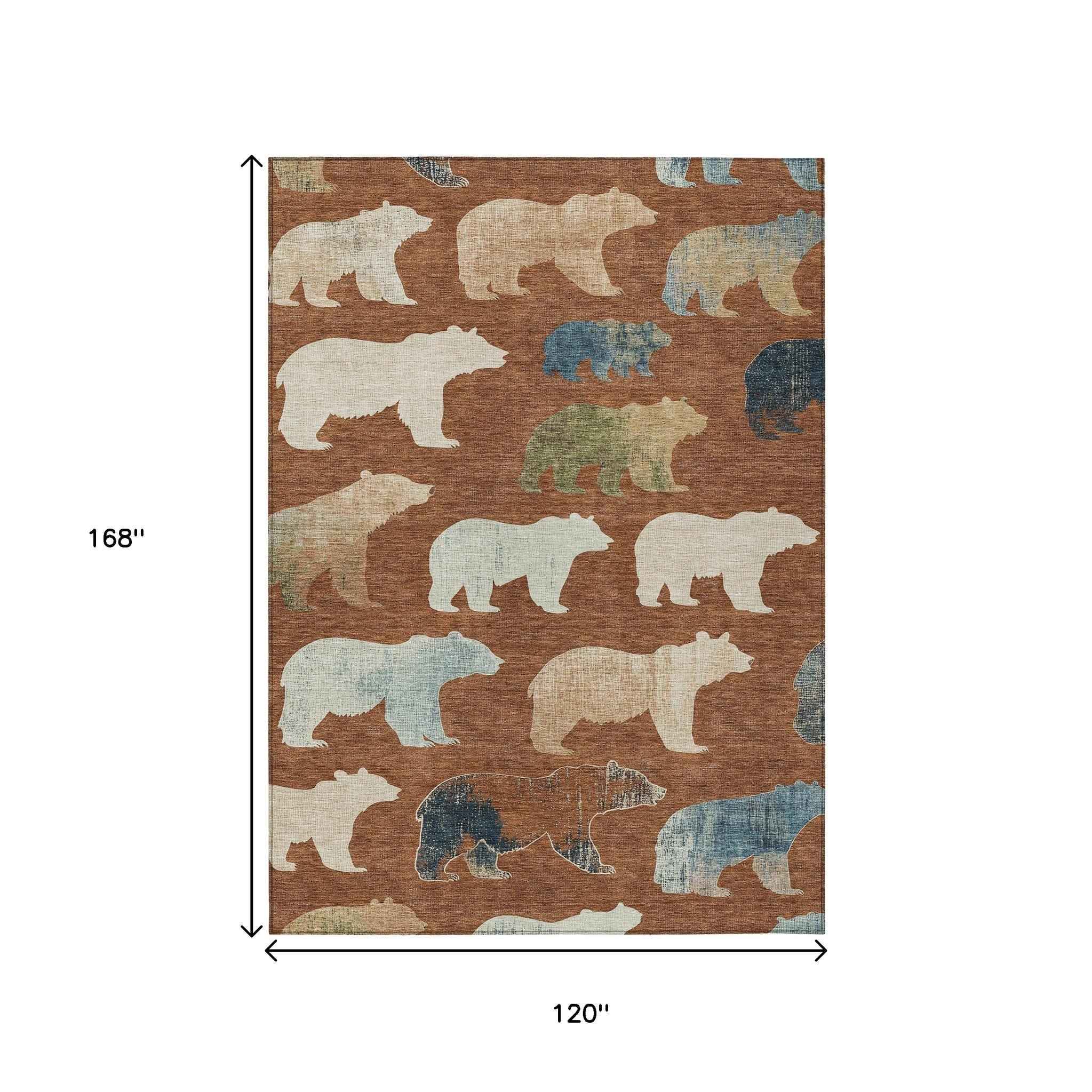 10' X 14' Chili Red Ivory And Beige Animal Print Washable Indoor Outdoor Area Rug