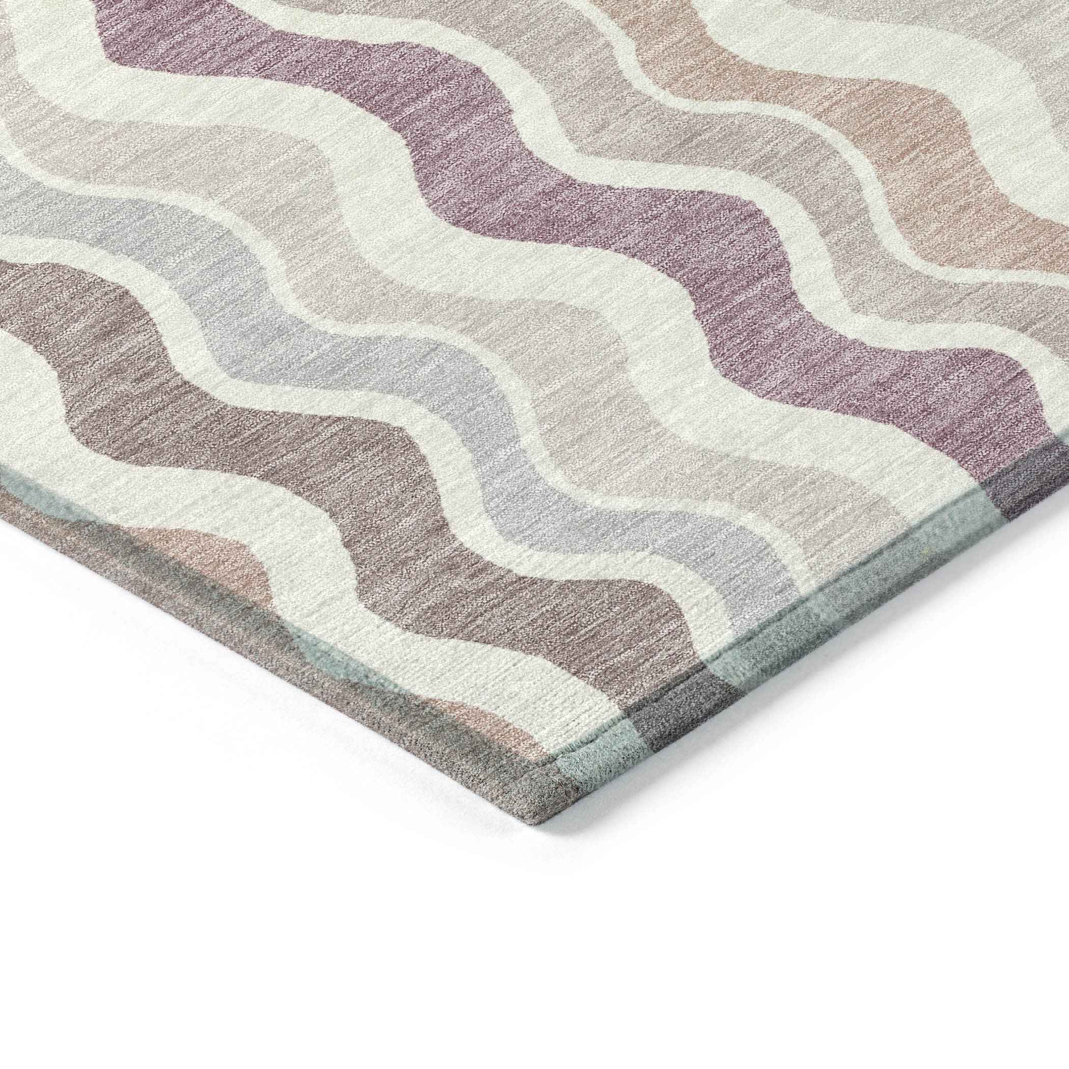 5' X 8' Blush Ivory And Taupe Striped Washable Indoor Outdoor Area Rug