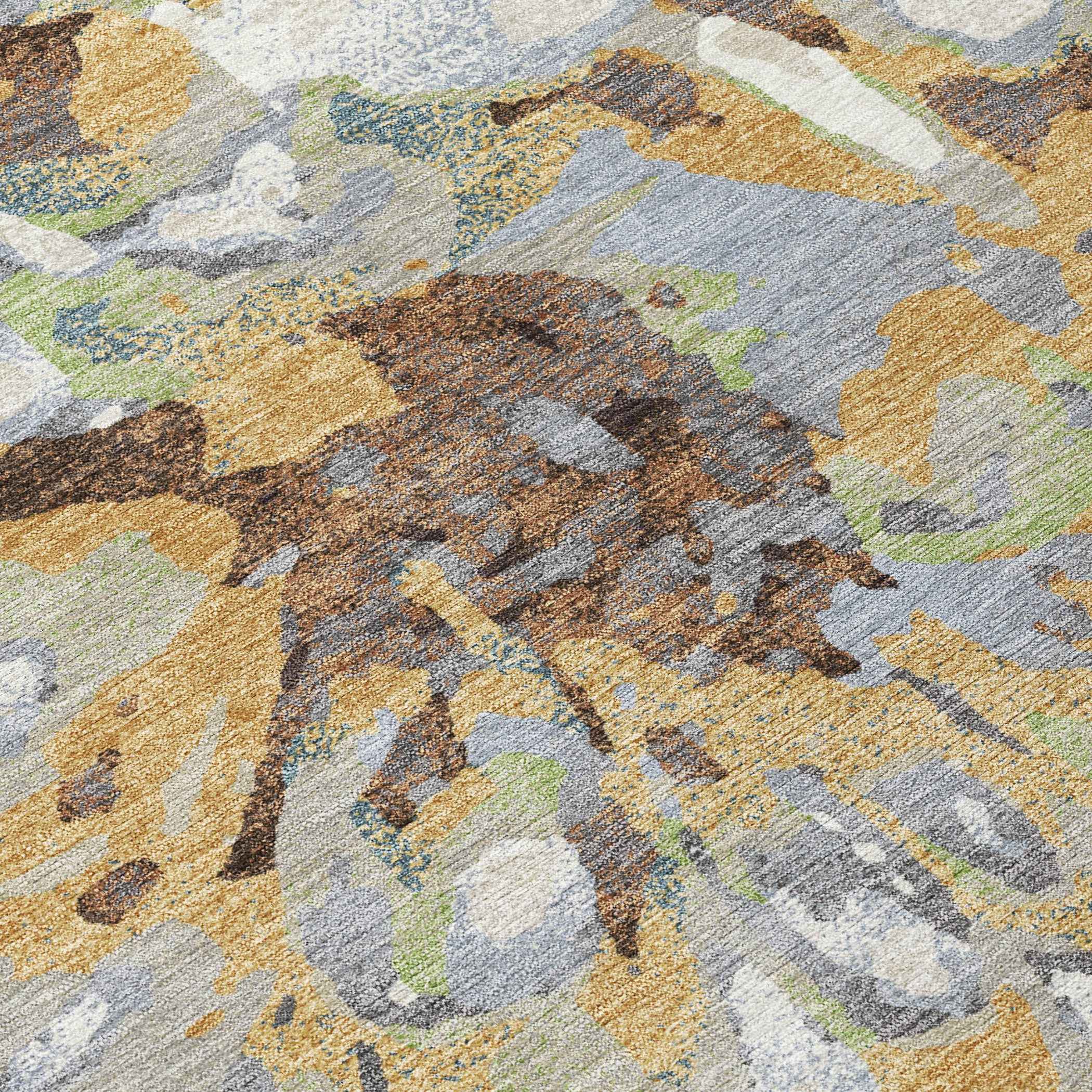 9' X 12' Wheat Ivory And Gray Floral Washable Indoor Outdoor Area Rug