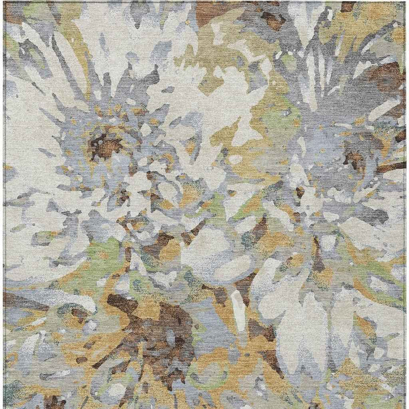 9' X 12' Wheat Ivory And Gray Floral Washable Indoor Outdoor Area Rug