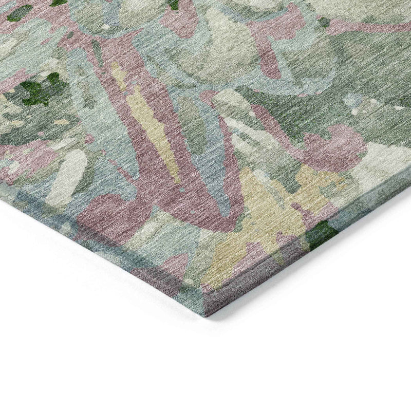 8' X 10' Sage Gold And Emerald Floral Washable Indoor Outdoor Area Rug