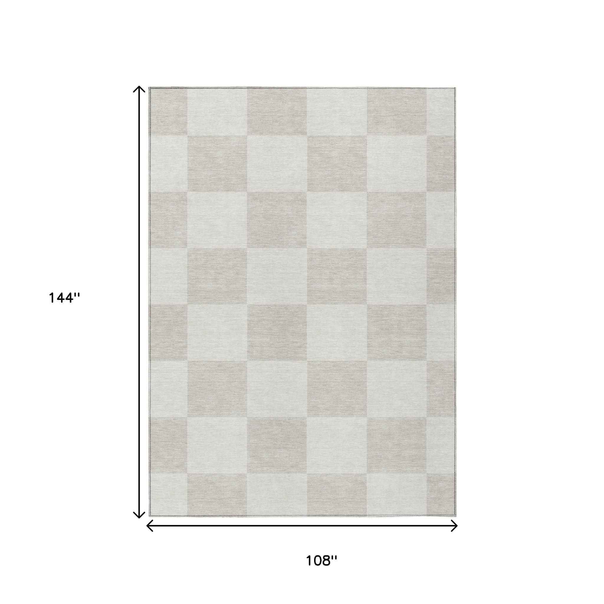 9' X 12' Ivory And Beige Geometric Washable Indoor Outdoor Area Rug