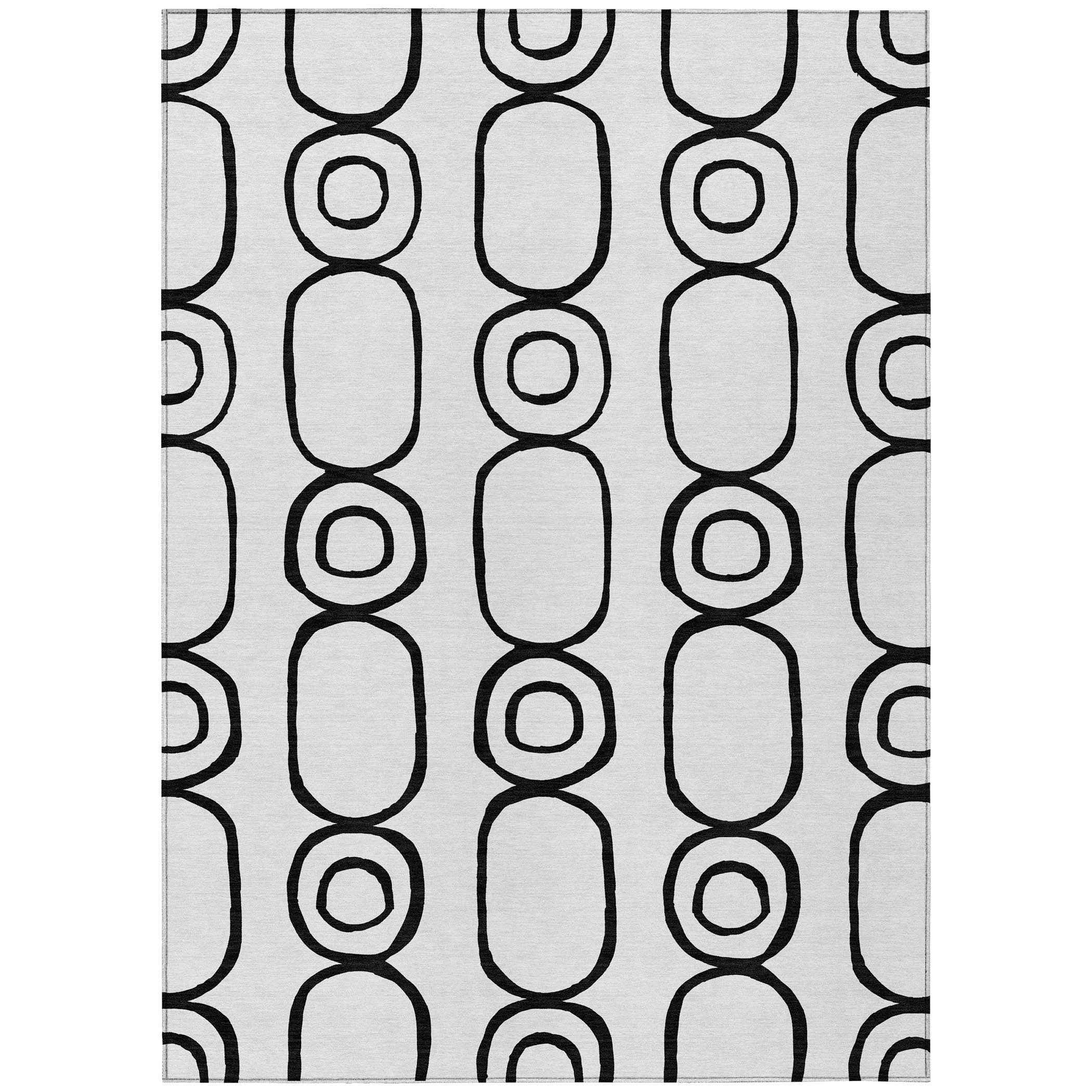 3' X 5' White And Black Geometric Washable Indoor Outdoor Area Rug