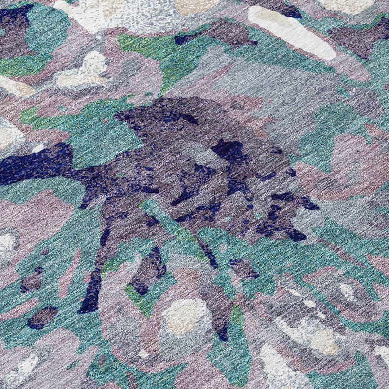 9' X 12' Lavender Gray And Ivory Floral Washable Indoor Outdoor Area Rug