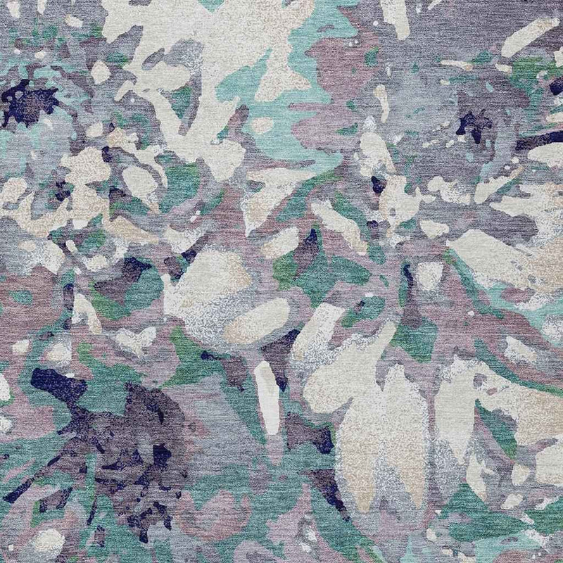 8' X 10' Lavender Gray And Ivory Floral Washable Indoor Outdoor Area Rug