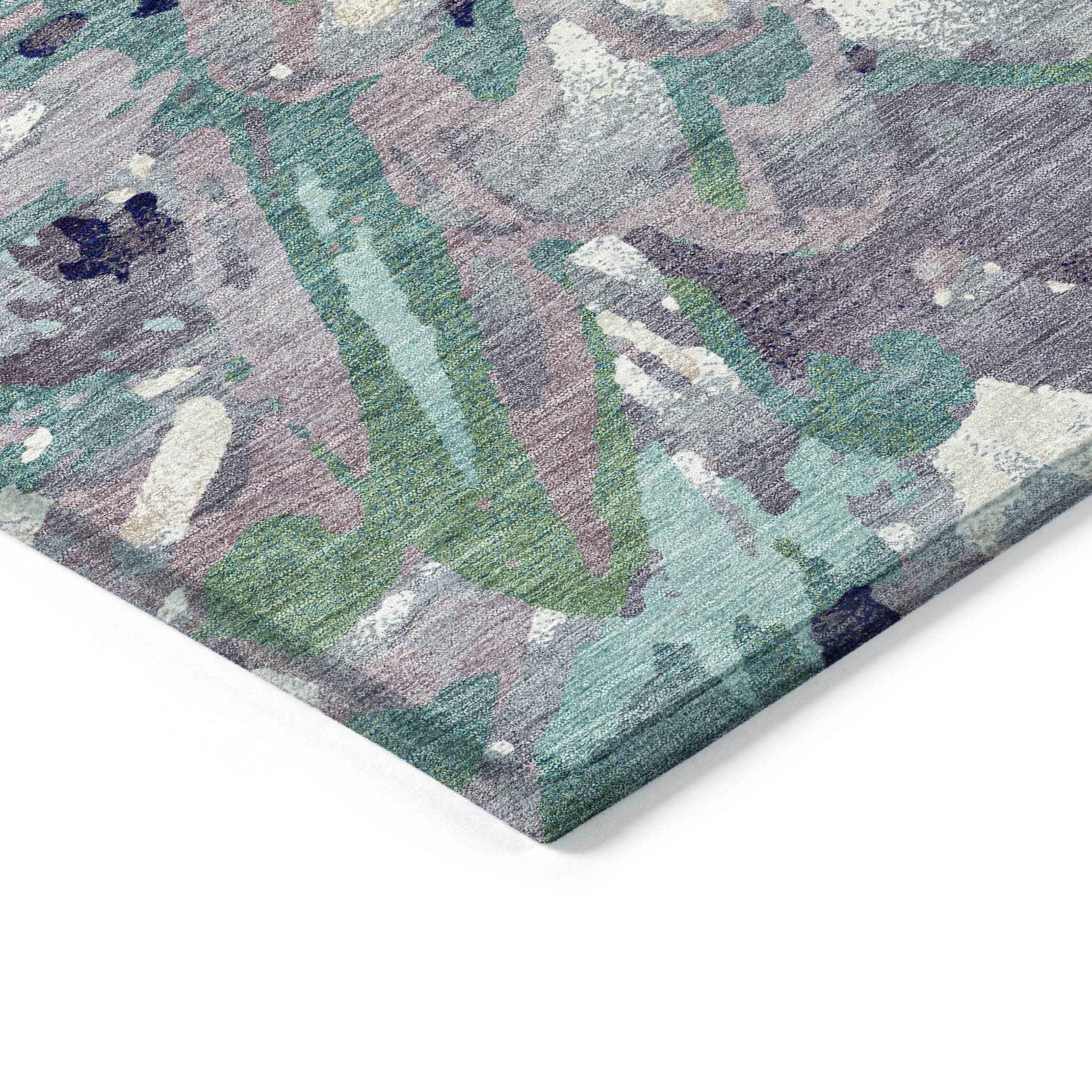 8' X 10' Lavender Gray And Ivory Floral Washable Indoor Outdoor Area Rug