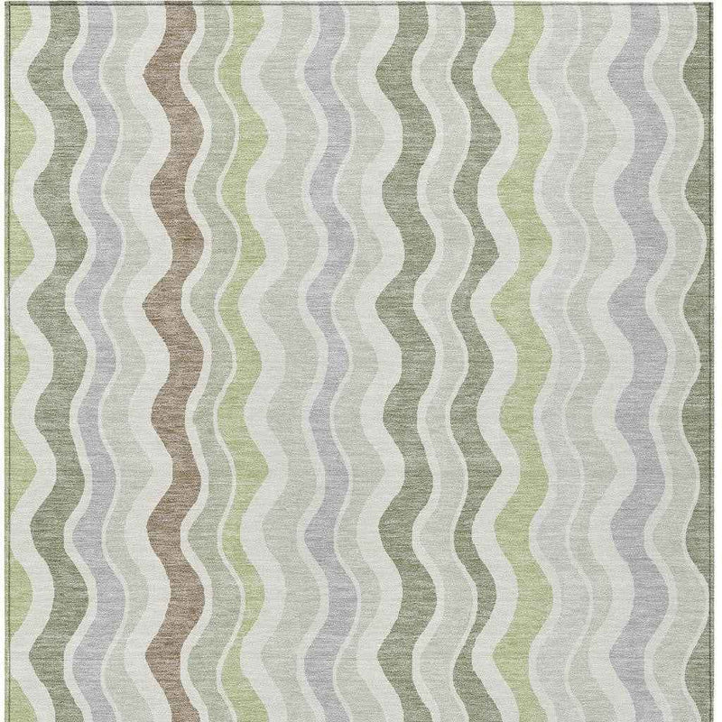 5' X 8' Artichoke Green Ivory And Brown Striped Washable Indoor Outdoor Area Rug