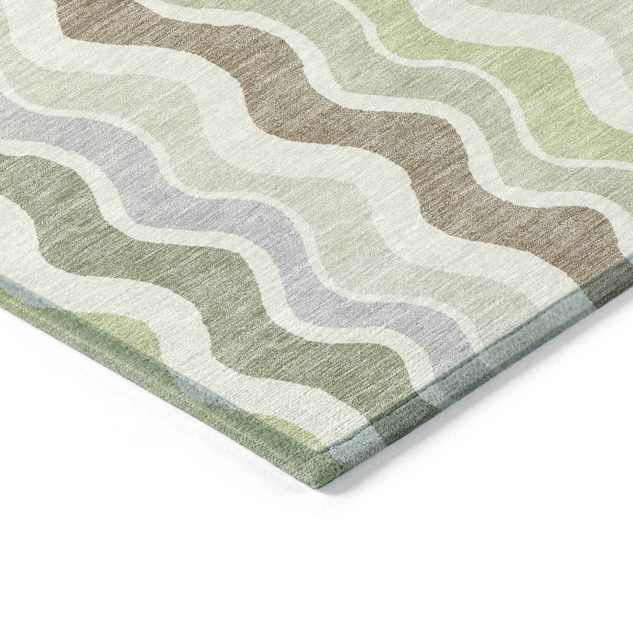5' X 8' Artichoke Green Ivory And Brown Striped Washable Indoor Outdoor Area Rug