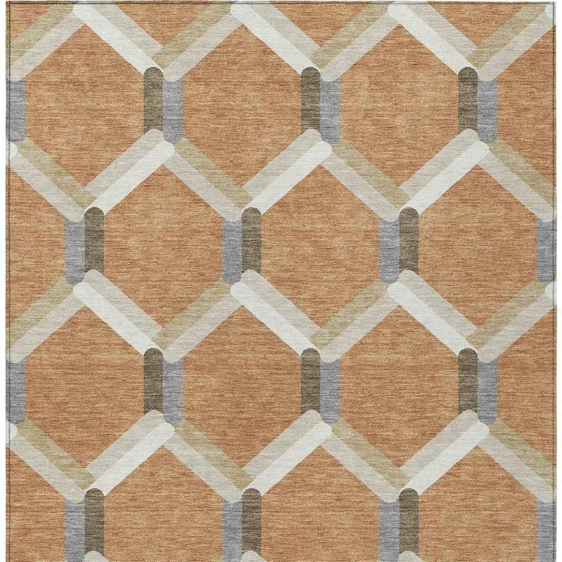 10' X 14' Copper Ivory And Gray Geometric Washable Indoor Outdoor Area Rug