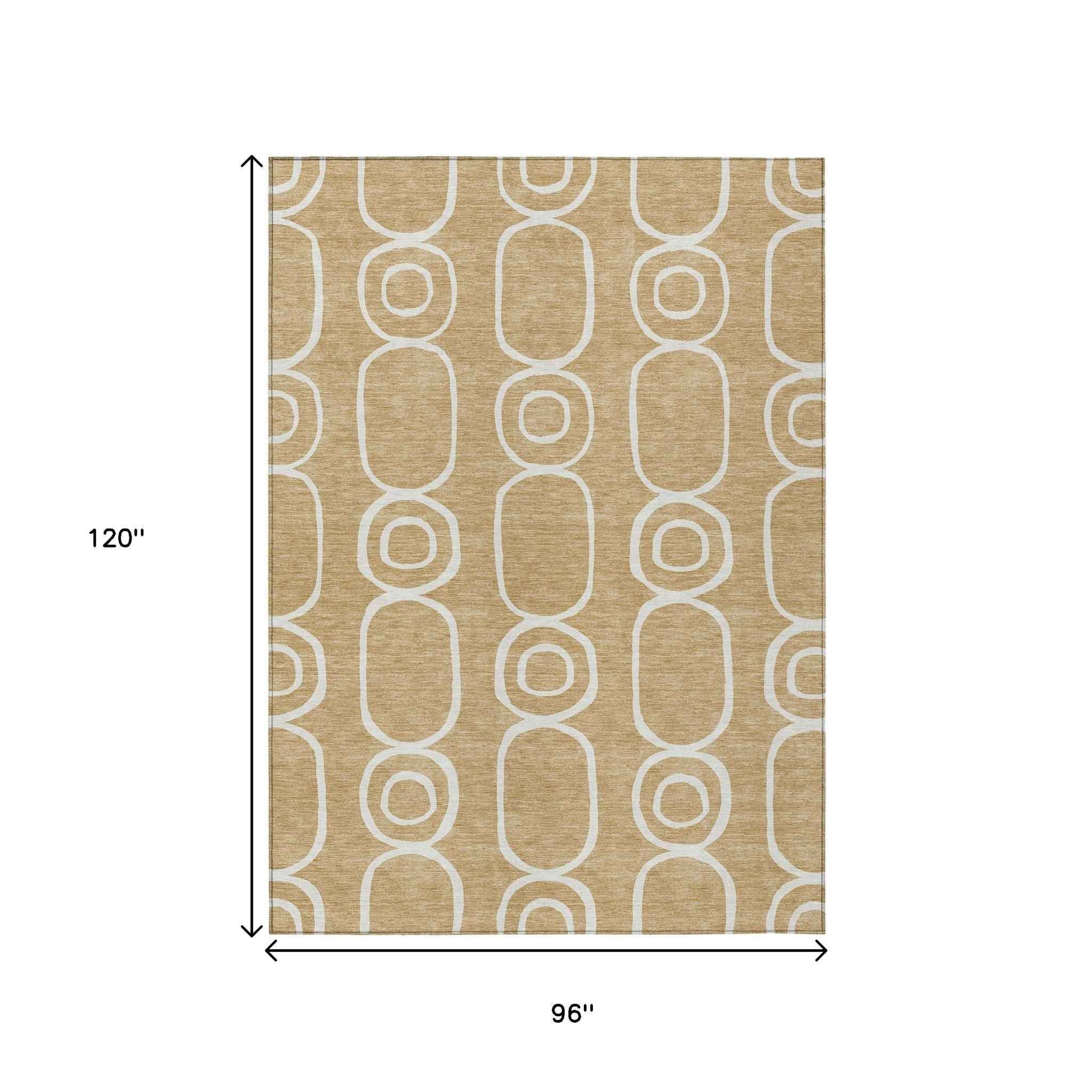 8' X 10' Gold And Ivory Geometric Washable Indoor Outdoor Area Rug