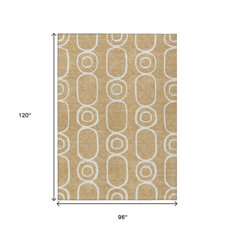 8' X 10' Gold And Ivory Geometric Washable Indoor Outdoor Area Rug