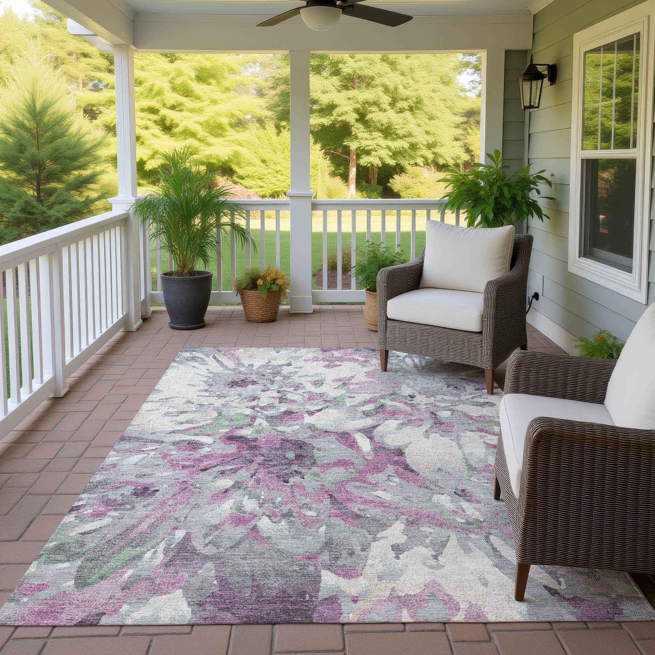 5' X 8' Blush Ivory And Gray Floral Washable Indoor Outdoor Area Rug