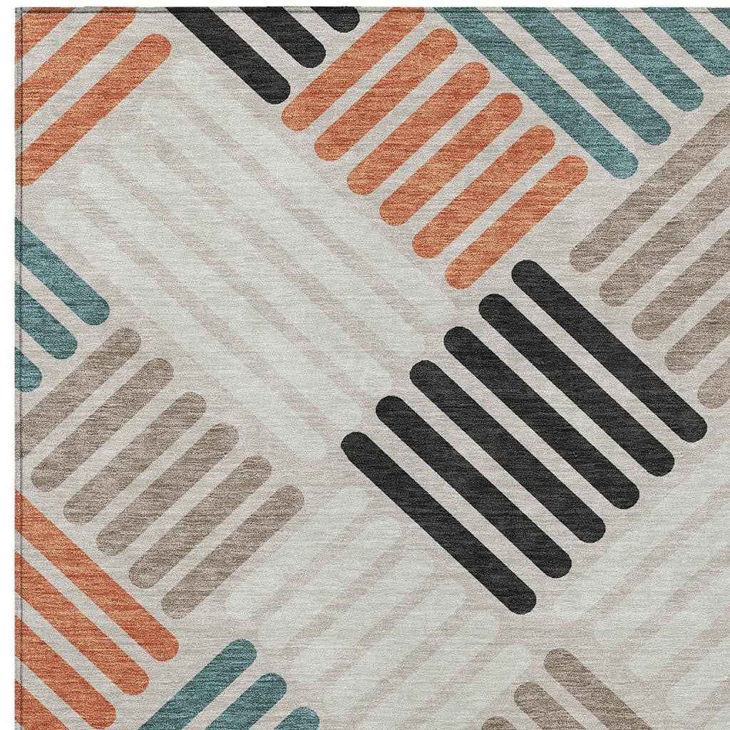 8' X 10' Sand Ivory And Black Geometric Washable Indoor Outdoor Area Rug