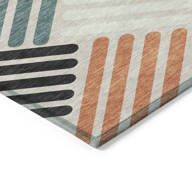 8' X 10' Sand Ivory And Black Geometric Washable Indoor Outdoor Area Rug