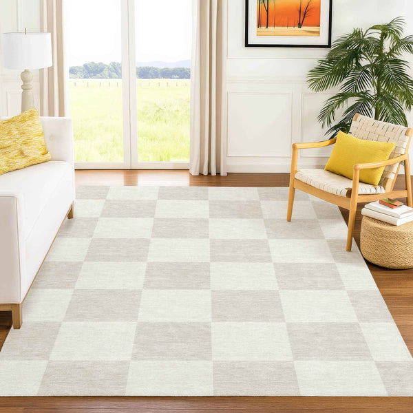 5' X 8' Ivory And Beige Geometric Washable Indoor Outdoor Area Rug