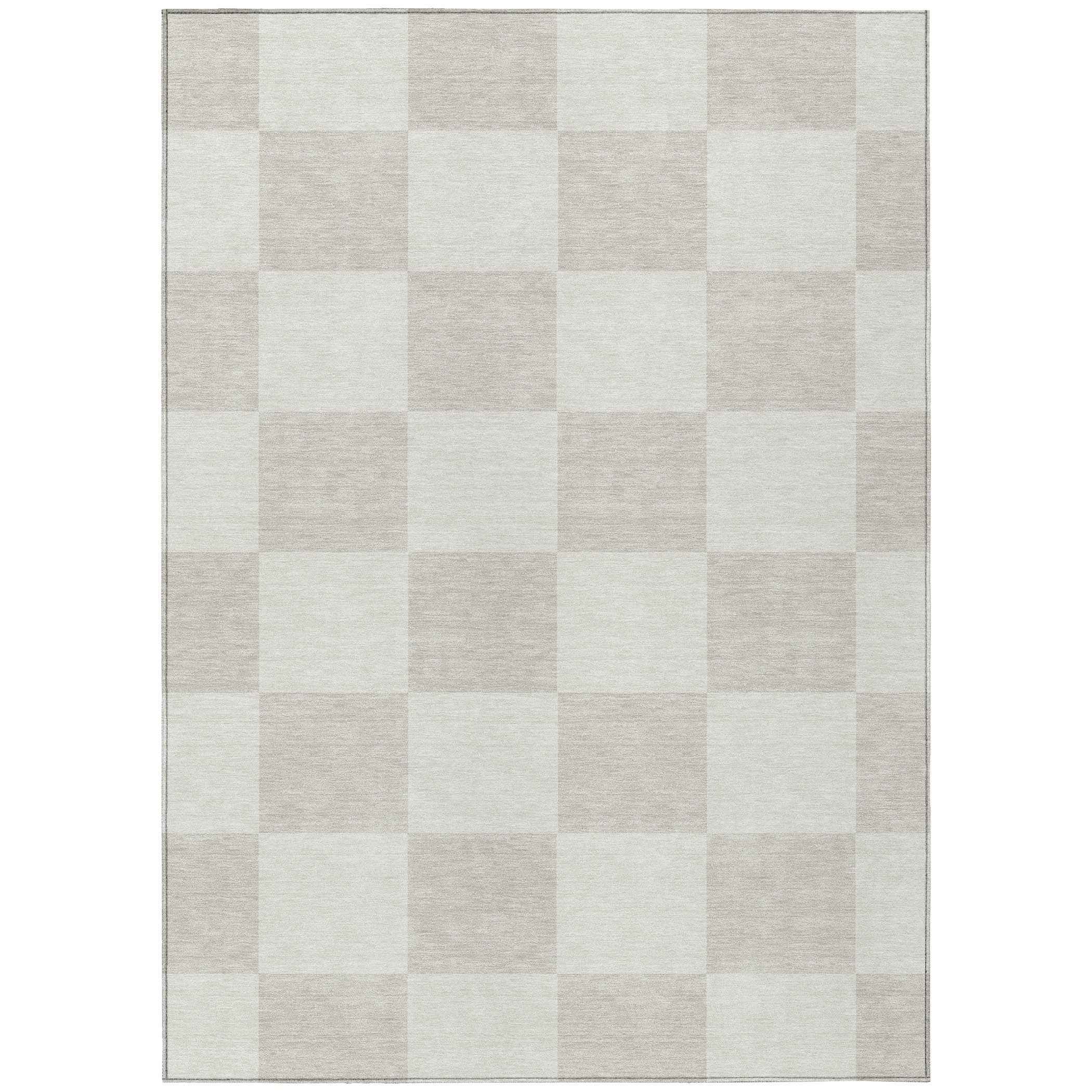 5' X 8' Ivory And Beige Geometric Washable Indoor Outdoor Area Rug