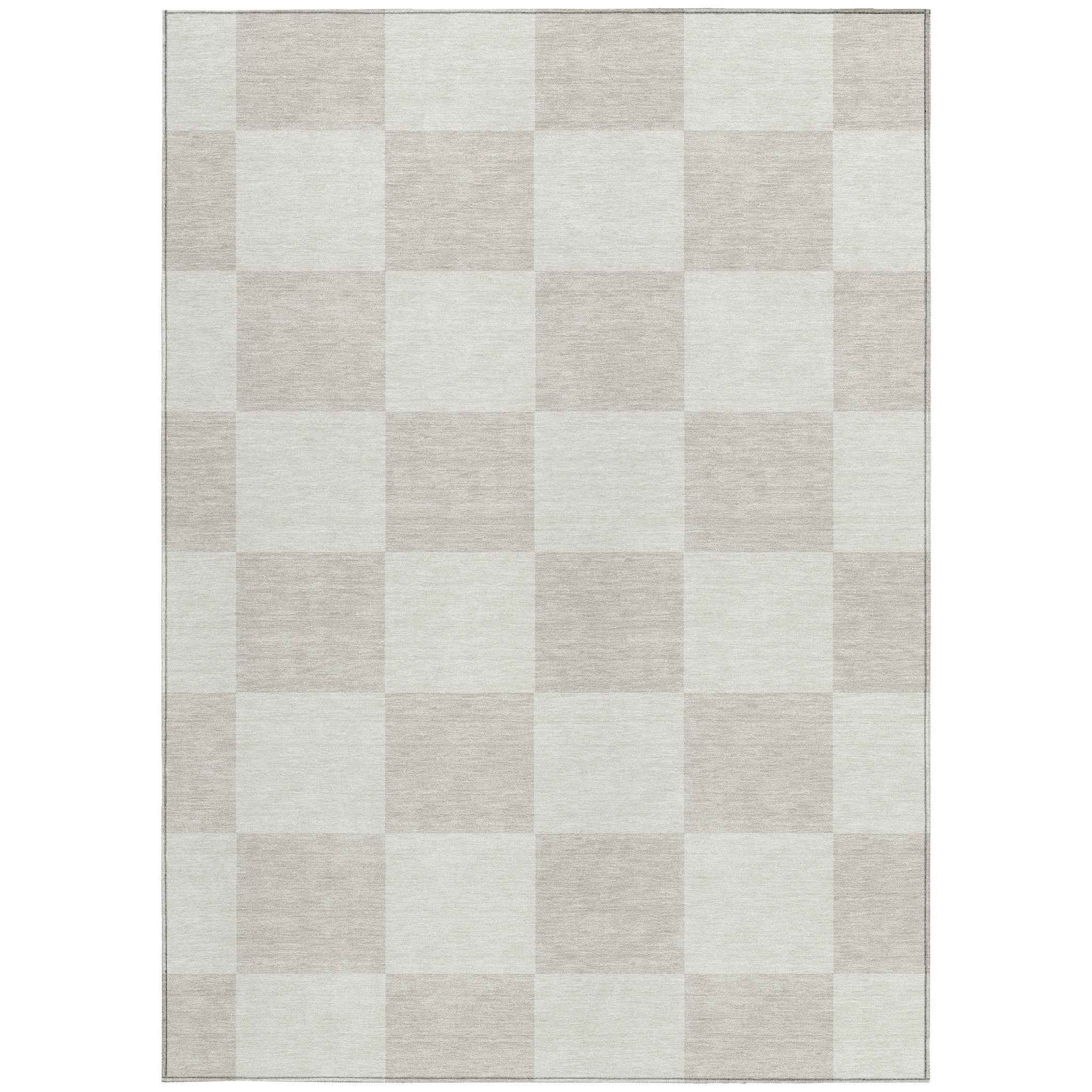 5' X 8' Ivory And Beige Geometric Washable Indoor Outdoor Area Rug
