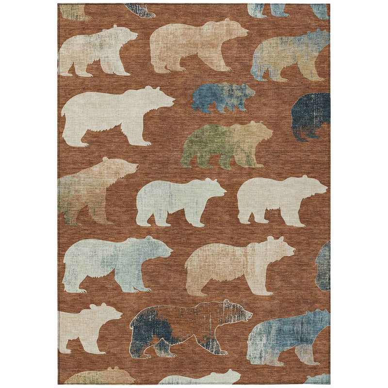 8' X 10' Chili Red Ivory And Beige Animal Print Washable Indoor Outdoor Area Rug