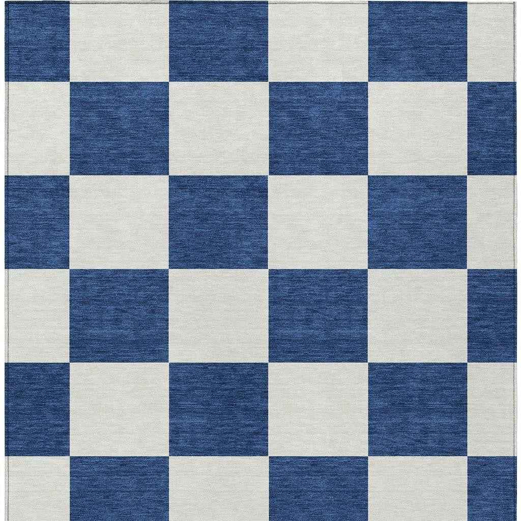 5' X 8' Navy Blue And Ivory Geometric Washable Indoor Outdoor Area Rug