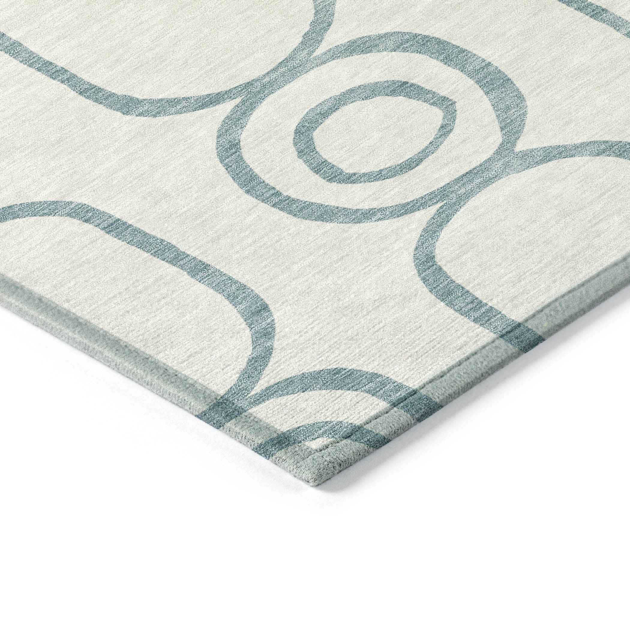 3' X 5' Teal Blue And Ivory Geometric Washable Indoor Outdoor Area Rug