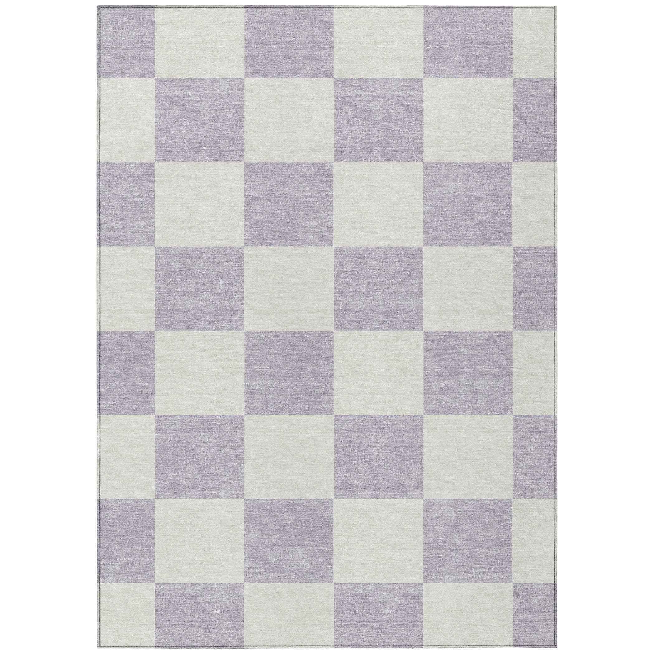 5' X 8' Lavender And Ivory Geometric Washable Indoor Outdoor Area Rug