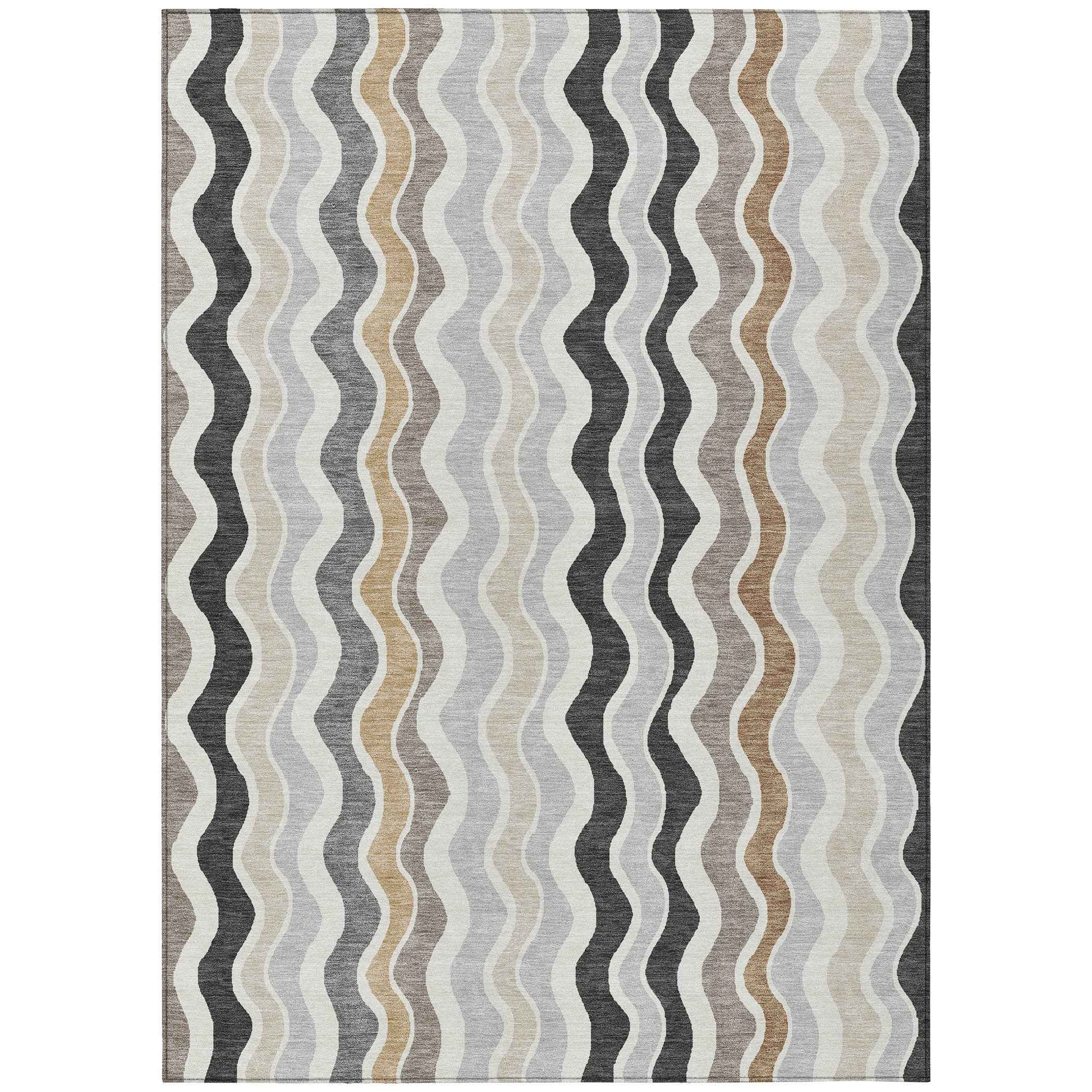 5' X 8' Charcoal Ivory And Gray Striped Washable Indoor Outdoor Area Rug