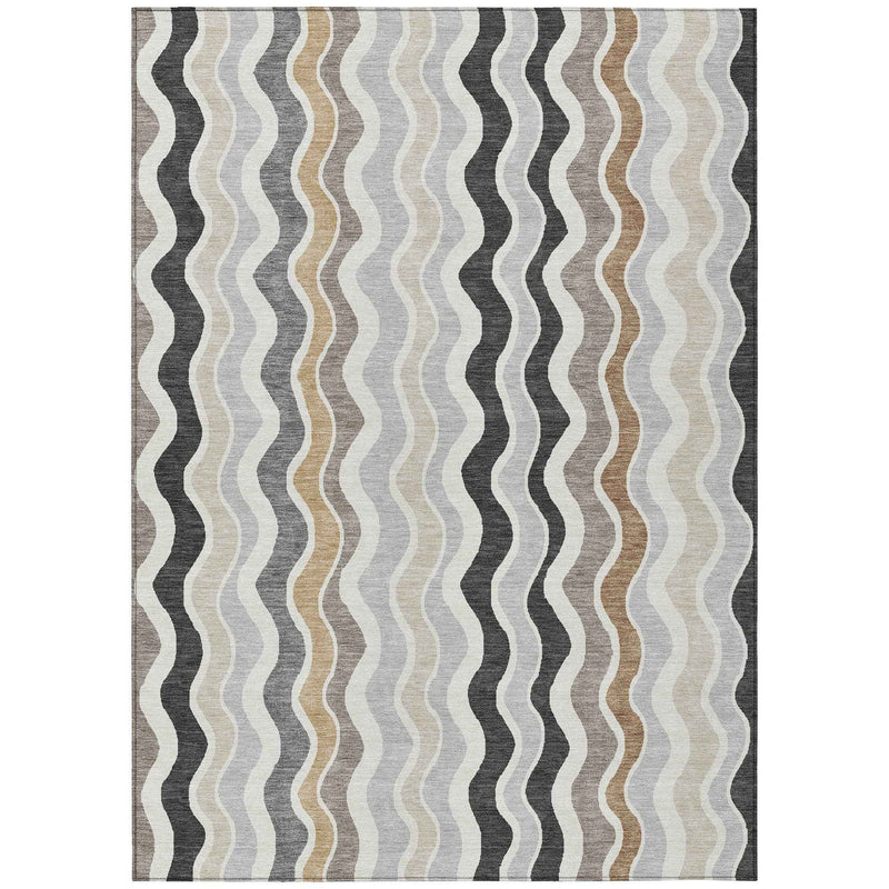 5' X 8' Charcoal Ivory And Gray Striped Washable Indoor Outdoor Area Rug
