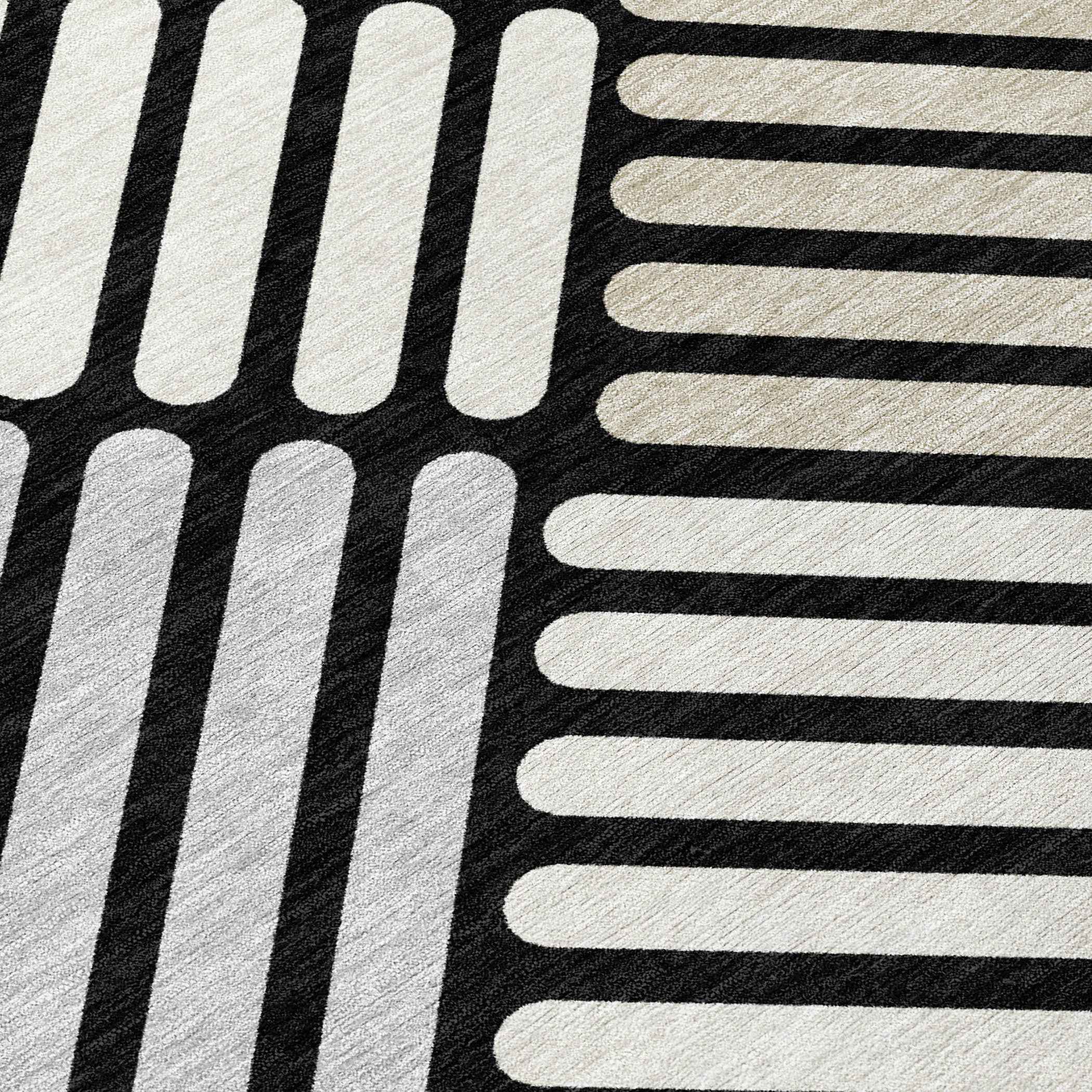 8' X 10' Black Beige And Ivory Geometric Washable Indoor Outdoor Area Rug