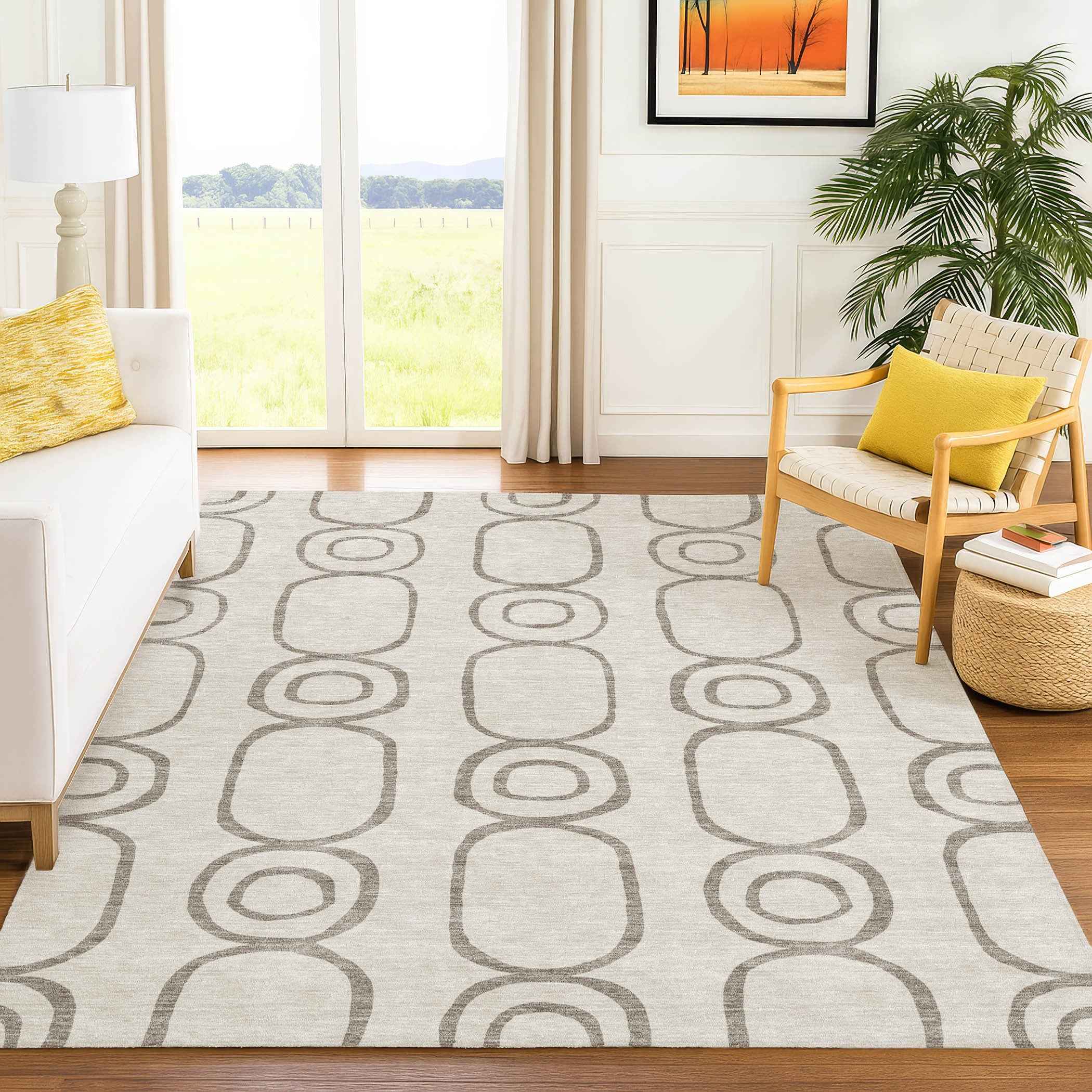9' X 12' Taupe Beige And Ivory Geometric Washable Indoor Outdoor Area Rug