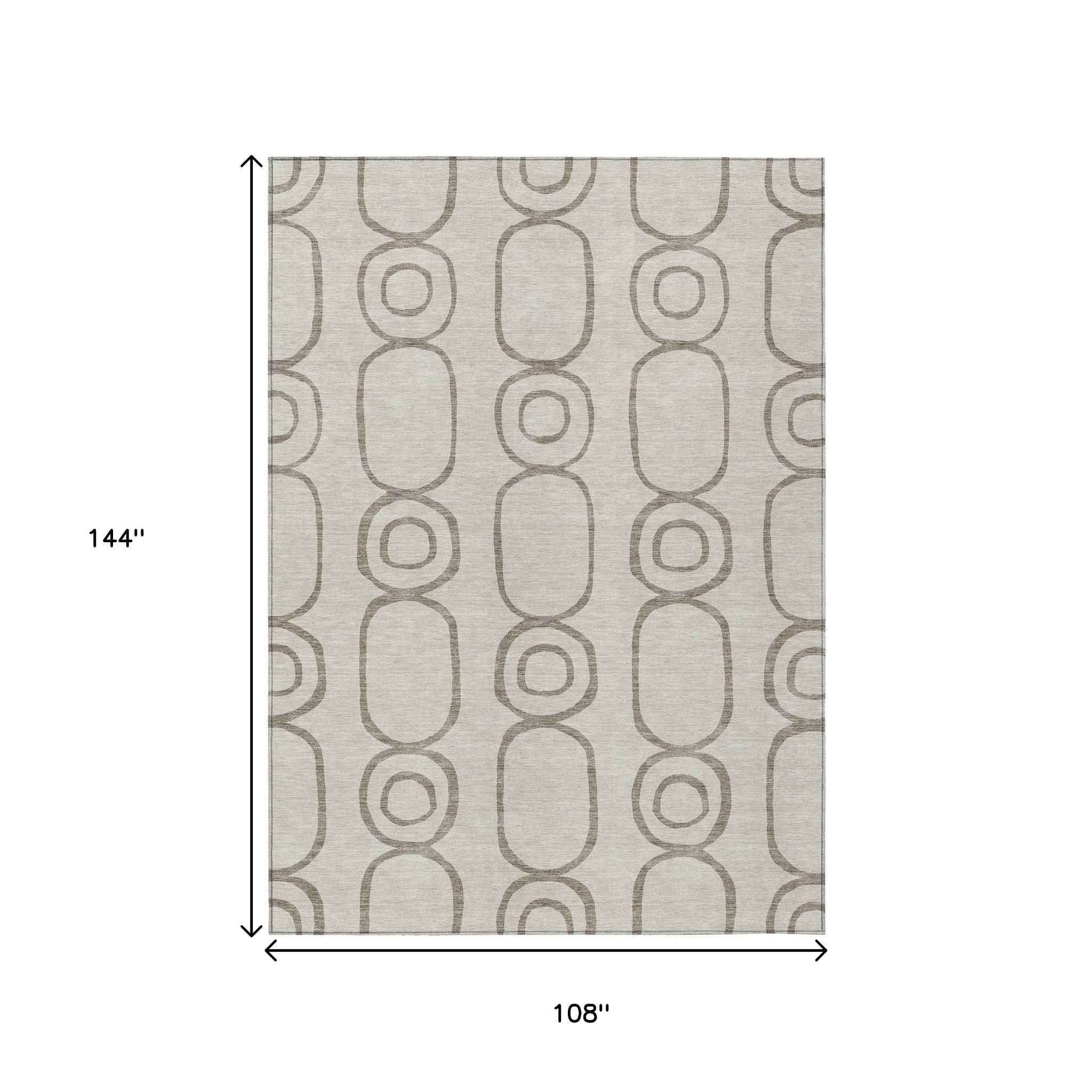 9' X 12' Taupe Beige And Ivory Geometric Washable Indoor Outdoor Area Rug