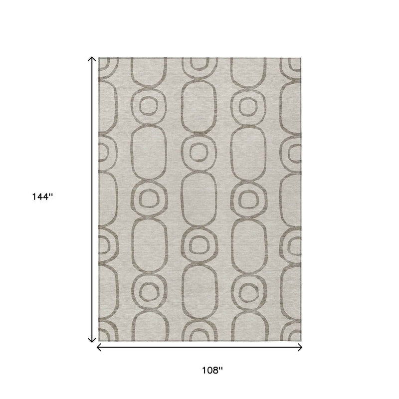9' X 12' Taupe Beige And Ivory Geometric Washable Indoor Outdoor Area Rug