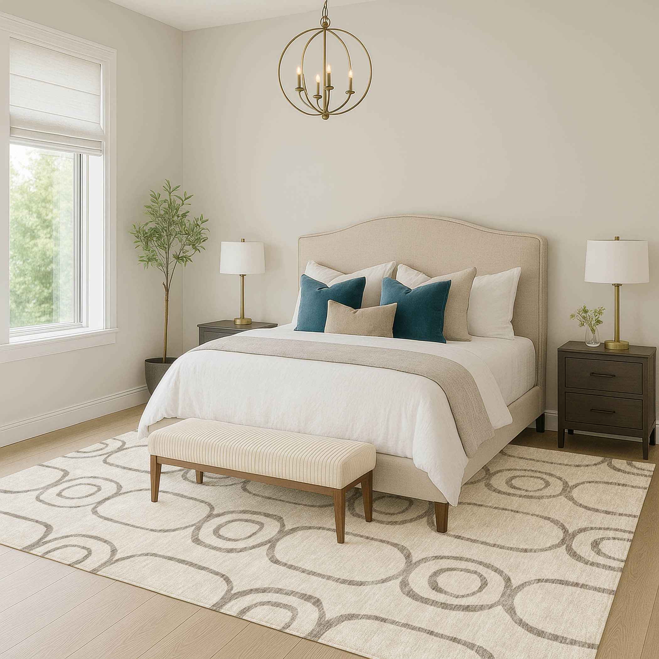 9' X 12' Taupe Beige And Ivory Geometric Washable Indoor Outdoor Area Rug