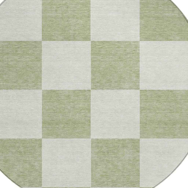 8' Artichoke Green And Ivory Round Geometric Washable Indoor Outdoor Area Rug