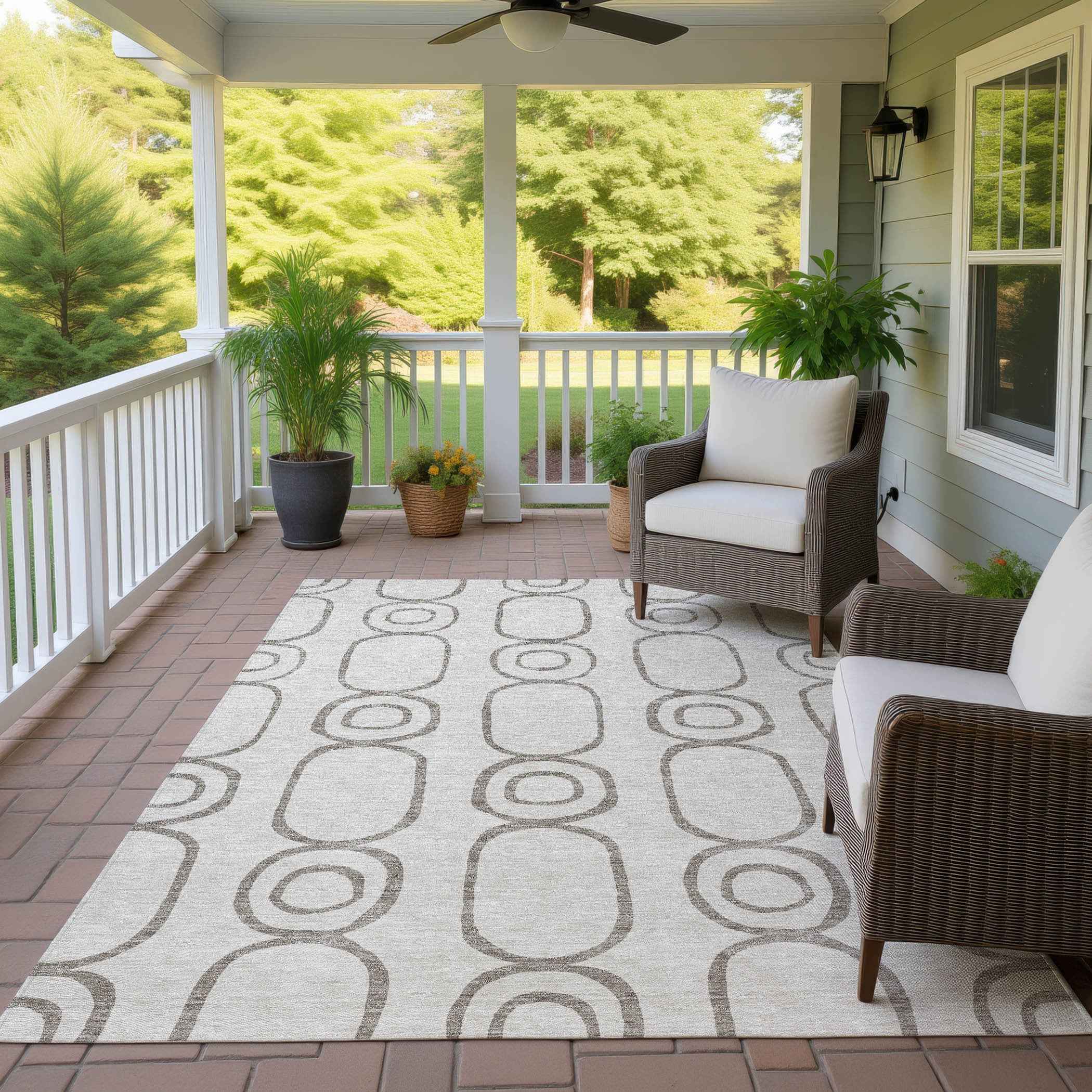 9' X 12' Taupe Beige And Ivory Geometric Washable Indoor Outdoor Area Rug