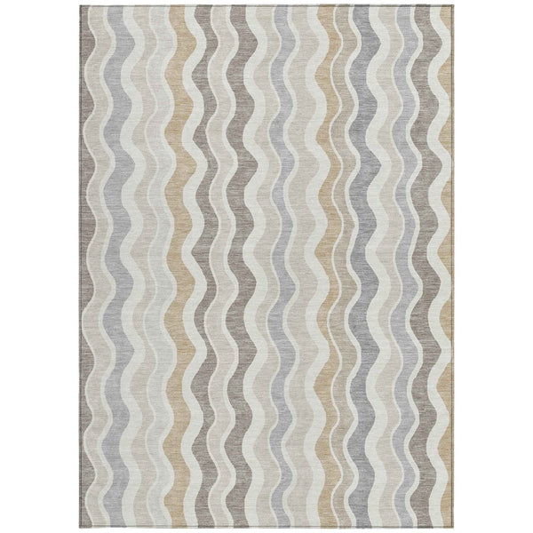 5' X 8' Ivory Khaki And Beige Striped Washable Indoor Outdoor Area Rug