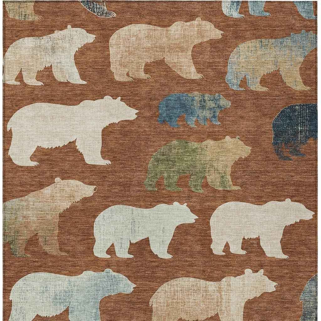 5' X 8' Chili Red Ivory And Beige Animal Print Washable Indoor Outdoor Area Rug