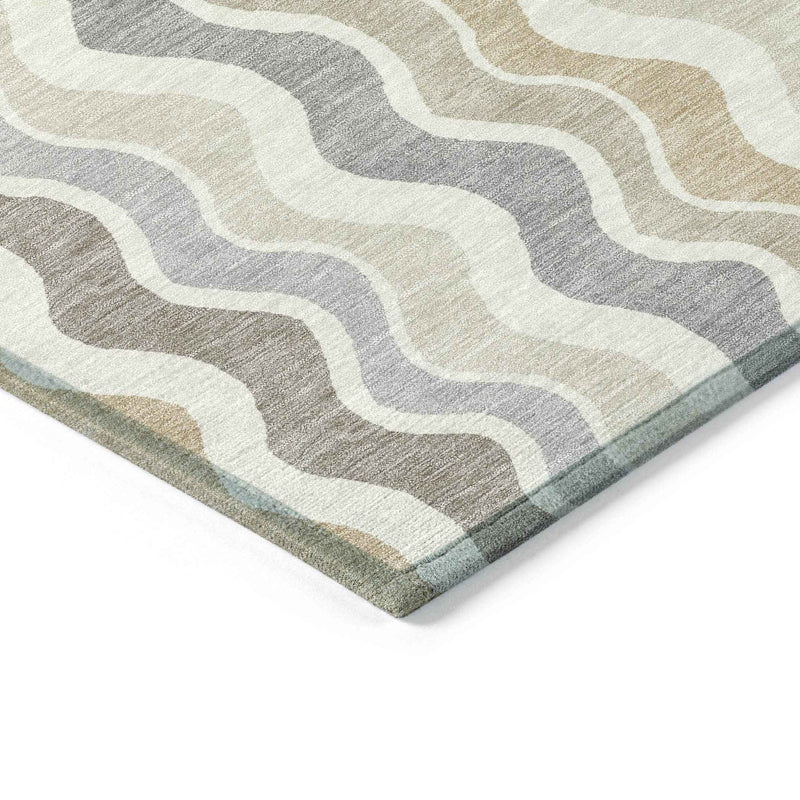 5' X 8' Ivory Khaki And Beige Striped Washable Indoor Outdoor Area Rug