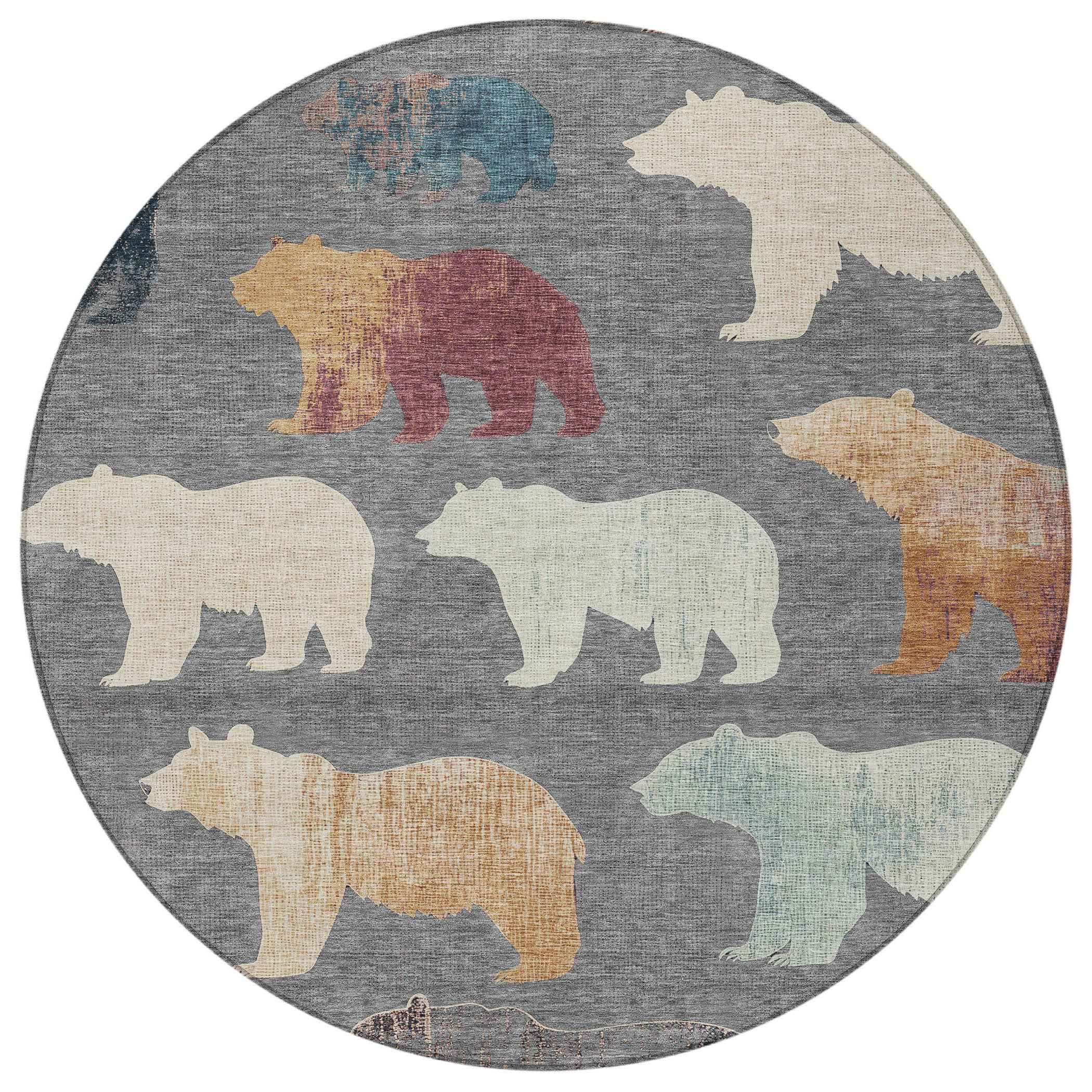 8' Gray Ivory And Beige Round Animal Print Washable Indoor Outdoor Area Rug