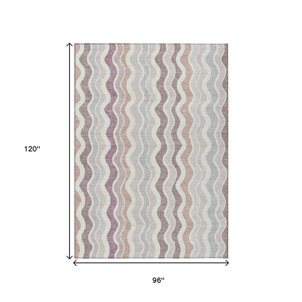 8' X 10' Blush Ivory And Taupe Striped Washable Indoor Outdoor Area Rug