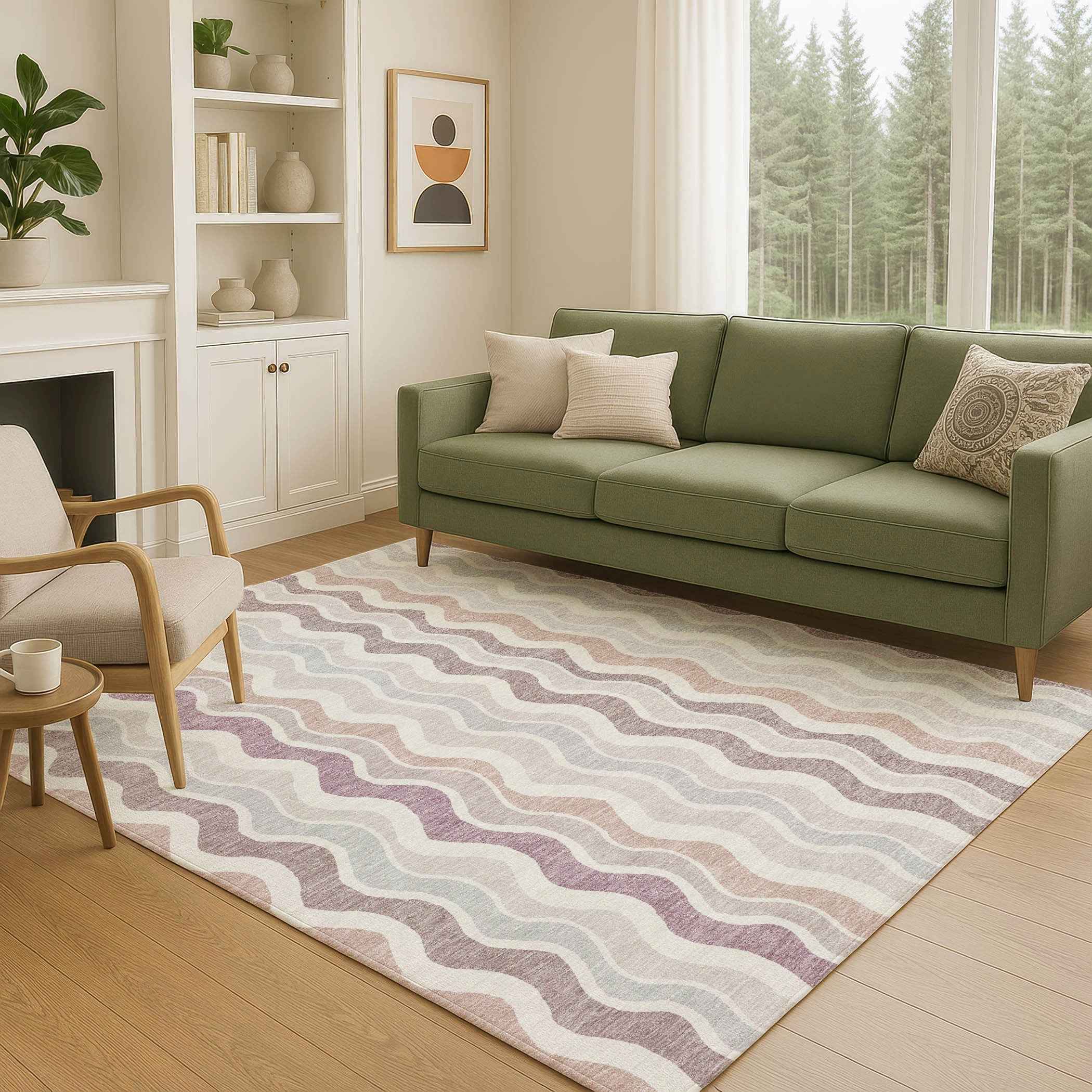 8' X 10' Blush Ivory And Taupe Striped Washable Indoor Outdoor Area Rug